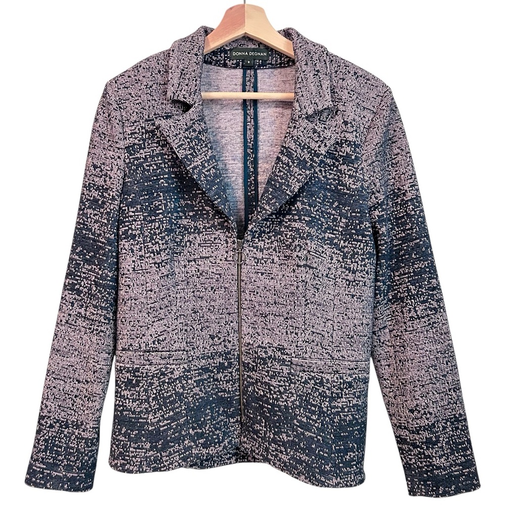 Donna Degnan Blazer Women Size 8‎ Pink Blue Knit Texture Cotton Blend Coquette